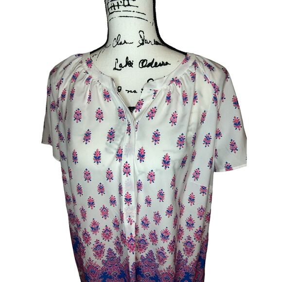 Talbots Women Size X Blouse Blue Pink Floral Shirt Top Light Weight Comfort - Picture 3 of 13